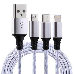 2A 1.2m 3 in 1 USB to 8 Pin & USB-C / Type-C & Micro USB Nylon Weave Charging Cable