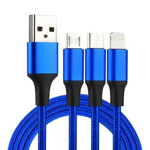 2A 1.2m 3 in 1 USB to 8 Pin & USB-C / Type-C & Micro USB Nylon Weave Charging Cable(Blue)