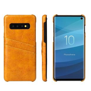 Fierre Shann Retro Oil Wax Texture PU Leather Case for Galaxy S10, with Card Slots (Yellow)