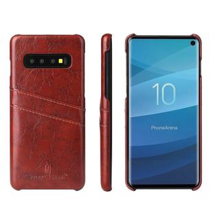 Fierre Shann Retro Oil Wax Texture PU Leather Case for Galaxy S10, with Card Slots (Brown)