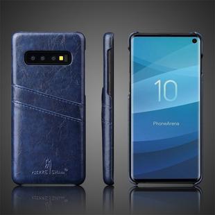 Fierre Shann Retro Oil Wax Texture PU Leather Case for Galaxy S10 E, with Card Slots (Blue)