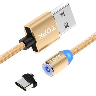 TOPK AM23 2m 2.4A Max USB to USB-C / Type-C Nylon Braided Magnetic Charging Cable with LED Indicator(Gold)