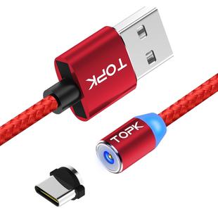 TOPK AM23 2m 2.4A Max USB to USB-C / Type-C Nylon Braided Magnetic Charging Cable with LED Indicator(Red)