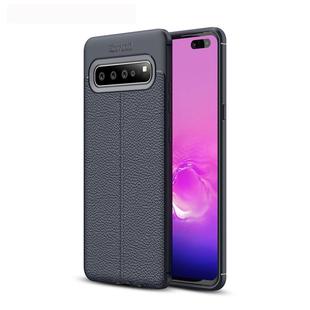 Litchi Texture TPU Shockproof Case for Galaxy S10 5G (Navy Blue)