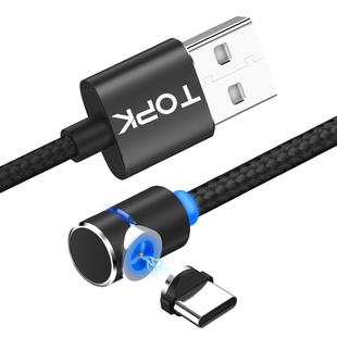 TOPK AM30 1m 2.4A Max USB to USB-C / Type-C 90 Degree Elbow Magnetic Charging Cable with LED Indicator(Black)