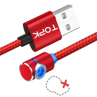 TOPK AM30 1m 2.4A Max USB to 90 Degree Elbow Magnetic Charging Cable with LED Indicator, No Plug(Red)
