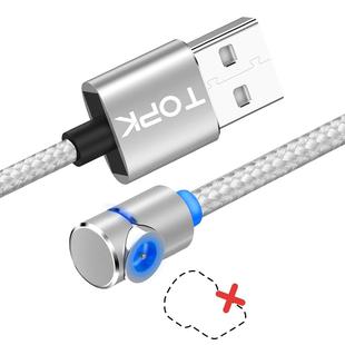 TOPK AM30 1m 2.4A Max USB to 90 Degree Elbow Magnetic Charging Cable with LED Indicator, No Plug(Silver)