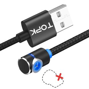 TOPK AM30 2m 2.4A Max USB to 90 Degree Elbow Magnetic Charging Cable with LED Indicator, No Plug(Black)