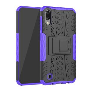 Shockproof  PC + TPU Tire Pattern Case for Galaxy M10, with Holder (Purple)