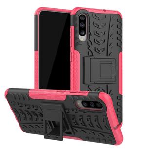 Shockproof  PC + TPU Tire Pattern Case for Galaxy A70, with Holder (Pink)