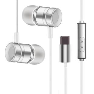 YX-022 1.2m Wired In Ear USB-C / Type-C Interface Metal Stereo Earphones with Mic (Silver)