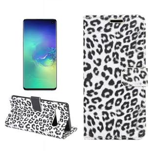 Leopard Texture PU + TPU Horizontal Flip Leather Case for Galaxy S10, with Holder & Card Slots & Wallet (White)