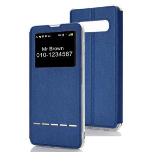 Horizontal Flip Leather Case for Galaxy S10, with Holder & Call Display ID (Blue)