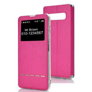 Horizontal Flip Leather Case for Galaxy S10, with Holder & Call Display ID (Magenta)