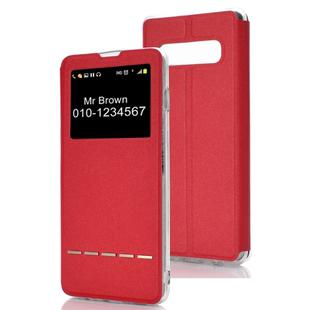 Horizontal Flip Leather Case for Galaxy S10, with Holder & Call Display ID (Red)