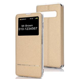 Horizontal Flip Leather Case for Galaxy S10+, with Holder & Call Display ID (Gold)