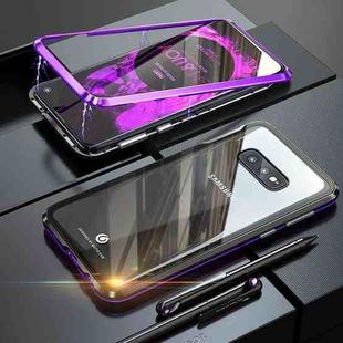 Ultra Slim Double Sides Magnetic Adsorption Angular Frame Tempered Glass Magnet Flip Case for Galaxy S10e, Screen Fingerprint Unlock Is Not Supported(Black purple)