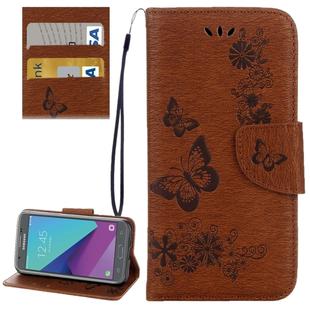 For Galaxy J3 (2017)(US Version) Butterflies Embossing Horizontal Flip Leather Case with Holder & Card Slots & Wallet & Lanyard(Brown)