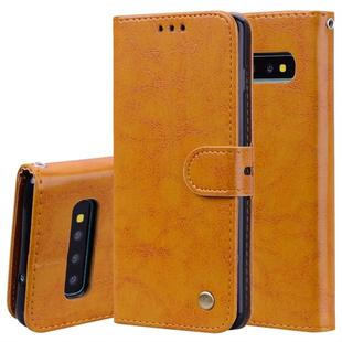 Business Style Oil Wax Texture Horizontal Flip Leather Case for Galaxy S10 Plus, with Holder & Card Slots & Wallet (Brown)