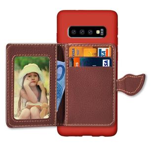 Leaf Magnetic Snap Litchi Texture TPU Protective Case for Galaxy S10+, with Card Slots & Holder & Wallet (Red)