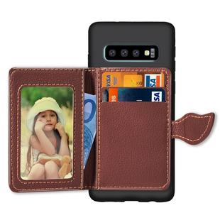 Leaf Magnetic Snap Litchi Texture TPU Protective Case for Galaxy S10, with Card Slots & Holder & Wallet(Black)
