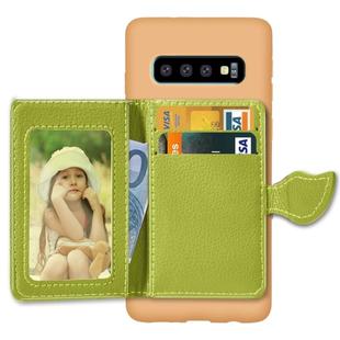 Leaf Magnetic Snap Litchi Texture TPU Protective Case for Galaxy S10, with Card Slots & Holder & Wallet(Brown)