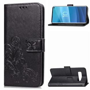 Lucky Clover Pressed Flowers Pattern Leather Case for Galaxy S10, with Holder & Card Slots & Wallet & Hand Strap(Black)