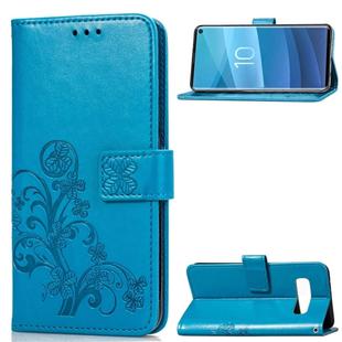 Lucky Clover Pressed Flowers Pattern Leather Case for Galaxy S10, with Holder & Card Slots & Wallet & Hand Strap(Blue)