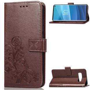 Lucky Clover Pressed Flowers Pattern Leather Case for Galaxy S10, with Holder & Card Slots & Wallet & Hand Strap(Brown)