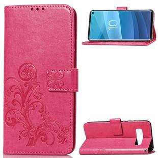 Lucky Clover Pressed Flowers Pattern Leather Case for Galaxy S10e, with Holder & Card Slots & Wallet & Hand Strap (Rose Red)