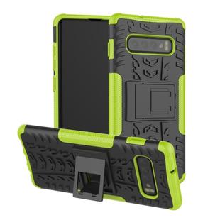 Tire Texture TPU+PC Shockproof Case for Galaxy S10+, with Holder (Green)