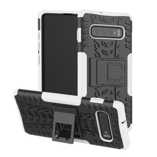 Tire Texture TPU+PC Shockproof Case for Galaxy S10+, with Holder (White)