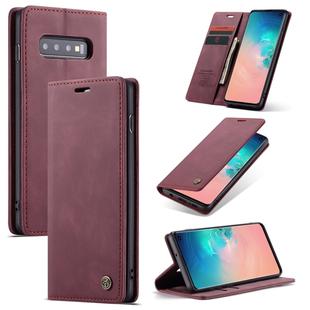 CaseMe-013 Multifunctional Retro Frosted Horizontal Flip Leather Case for Galaxy S10, with Card Slot & Holder & Wallet (Wine Red)