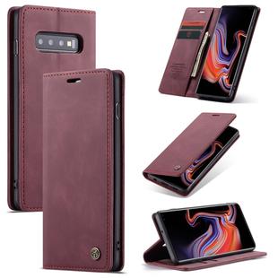 CaseMe-013 Multifunctional Retro Frosted Horizontal Flip Leather Case for Galaxy S10 Plus, with Card Slot & Holder & Wallet (Wine Red)
