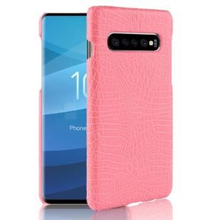 Shockproof Crocodile Texture PC + PU Case for Galaxy S10 5G (Pink)