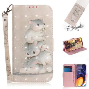 3D Colored Drawing Squirrels Pattern Horizontal Flip Leather Case for Galaxy A60, with Holder & Card Slots & Wallet