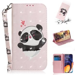 3D Colored Drawing Heart Panda Pattern Horizontal Flip Leather Case for Galaxy A60, with Holder & Card Slots & Wallet