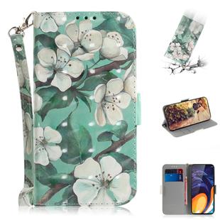 3D Colored Drawing Watercolor Flower Pattern Horizontal Flip Leather Case for Galaxy A60, with Holder & Card Slots & Wallet