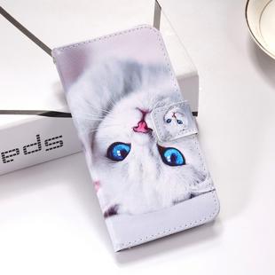 White Cat Pattern Colored Drawing Horizontal Flip Leather Case for Galaxy S10+, with Holder & Card Slots & Wallet & Lanyard