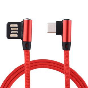 1m 2.4A Output USB to USB-C / Type-C Double Elbow Design Nylon Weave Style Data Sync Charging Cable(Red)