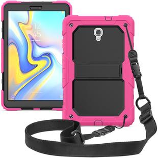 Shockproof PC + Silica Gel Protective Case for Galaxy Tab A 10.5 T590, with Holder & Shoulder Strap(Rose Red)