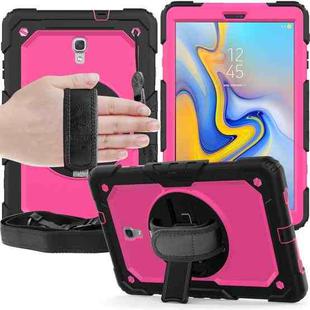 Shockproof Black Silica Gel + Colorful PC Protective Case for Galaxy Tab A 10.5 T590, with Holder & Shoulder Strap & Hand Strap & Pen Slot (Rose Red)