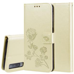 Rose Embossed Horizontal Flip PU Leather Case for Samsung Galaxy A7 (2018) , with Holder & Card Slots & Wallet (Gold)