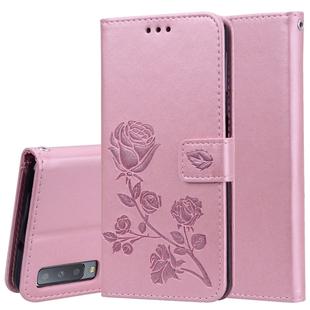 Rose Embossed Horizontal Flip PU Leather Case for Samsung Galaxy A7 (2018) , with Holder & Card Slots & Wallet (Rose Gold)