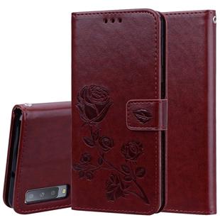 Rose Embossed Horizontal Flip PU Leather Case for Samsung Galaxy A7 (2018) , with Holder & Card Slots & Wallet (Brown)