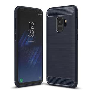 For Galaxy S9 Brushed Carbon Fiber Texture Soft TPU Anti-skip Protective Cover Back Case(Navy Blue)