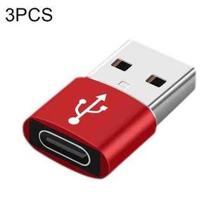 3 PCS USB-C / Type-C Female to USB 3.0 Male Aluminum Alloy Adapter, Support Charging & Transmission Data(Red)