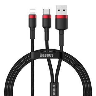 Baseus CATKLF-EL91 Cafule 2 in 1 PD 8 Pin to USB + USB-C / Type-C Fast Charging + Data Transmission Nylon Braided Data Cable, Length: 1.2m(Red Black)