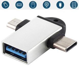 USB 3.0 Female to USB-C / Type-C Male + Micro USB Male Multi-function OTG Adapter with Sling Hole (Silver)