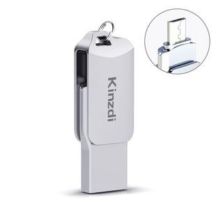 Kinzdi 16GB USB 2.0 Android Phone & Computer Dual-use Rotary Metal U Disk V8 (Silver)